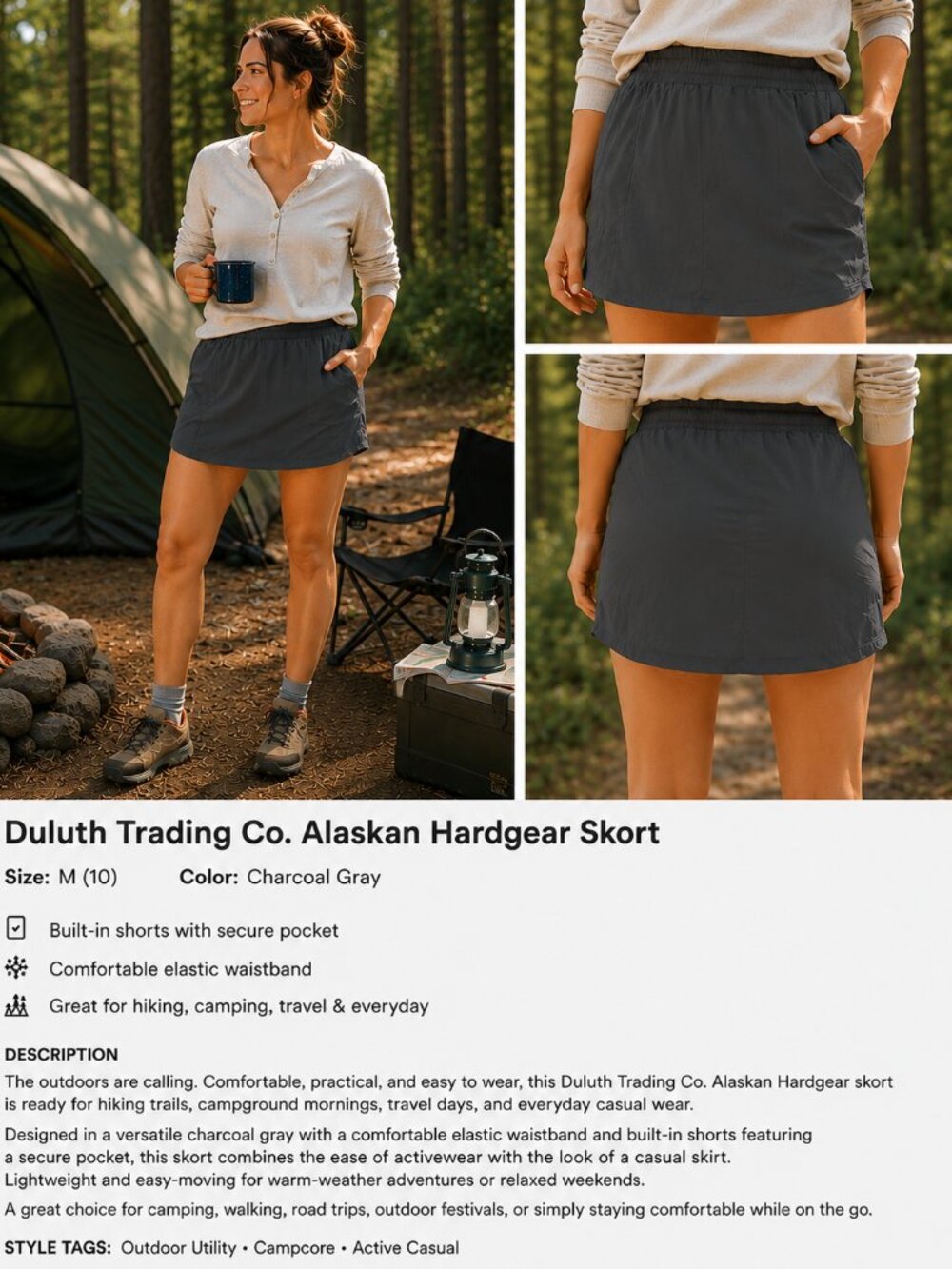 Duluth Trading Co Alaskan Hardgear Women’s Skort Size 10-Gray